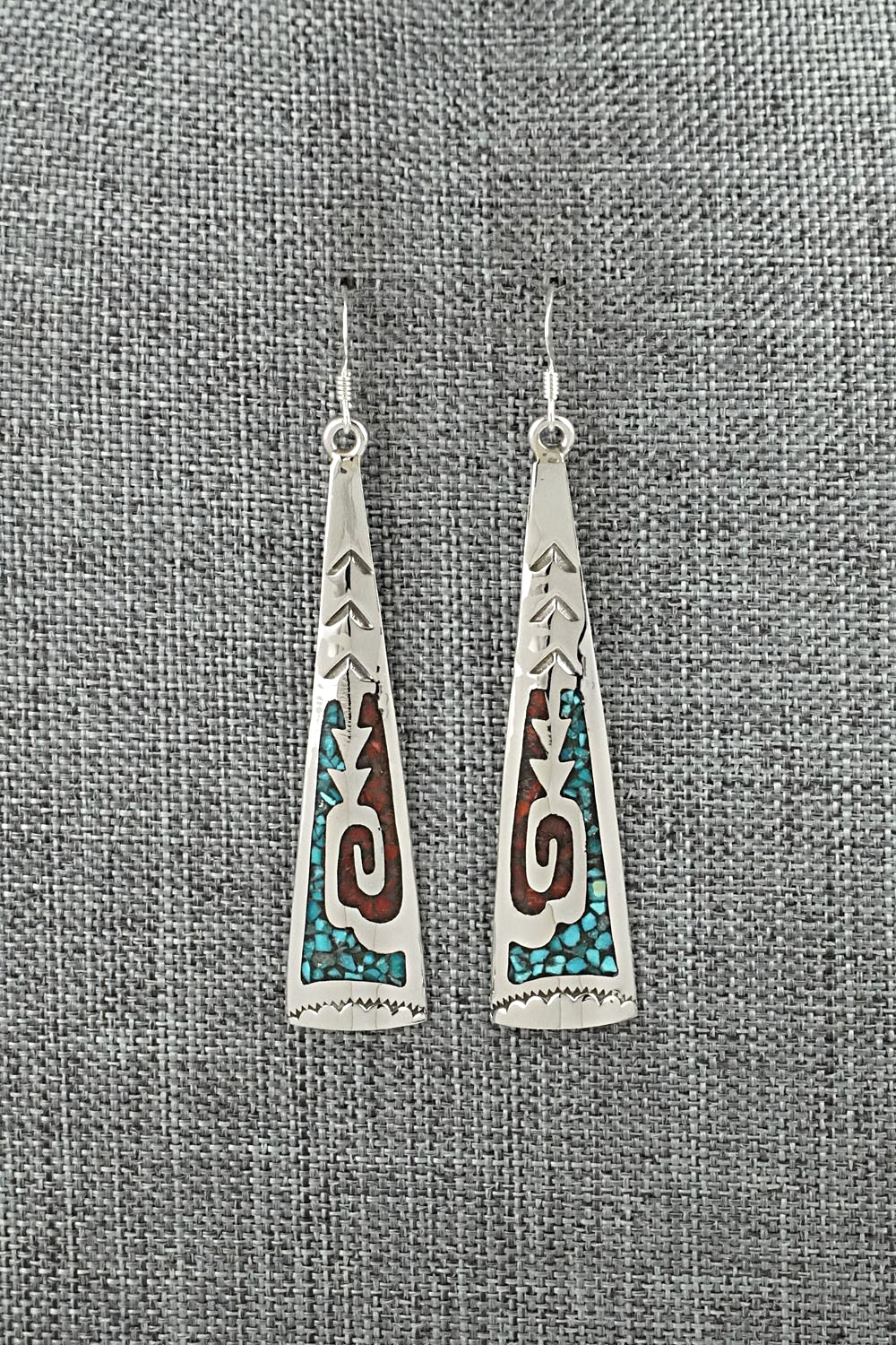 Turquoise, Coral Chip & Sterling Silver Earrings - Joleen Yazzie