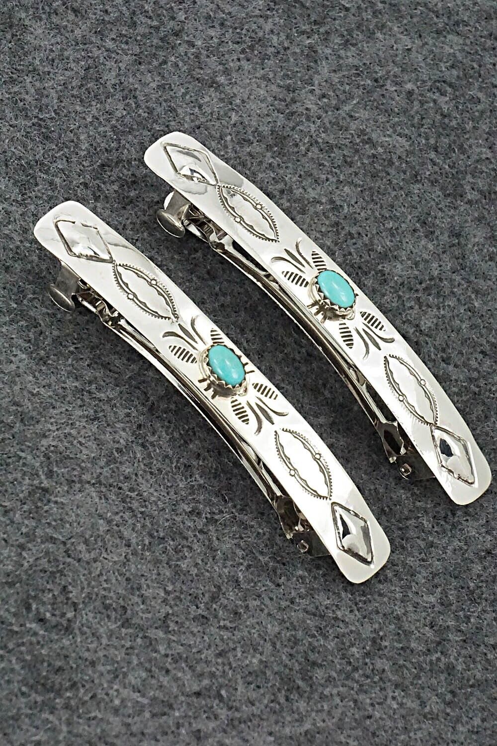 Turquoise & Sterling Silver Hair Barrettes - Bertha Begay