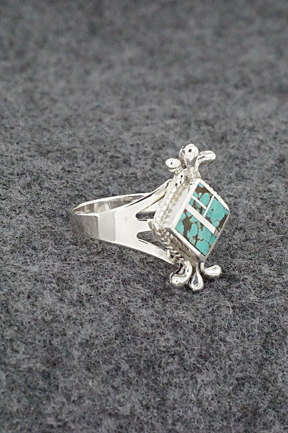 Turquoise & Sterling Silver Inlay Ring - James Manygoats - Size 8