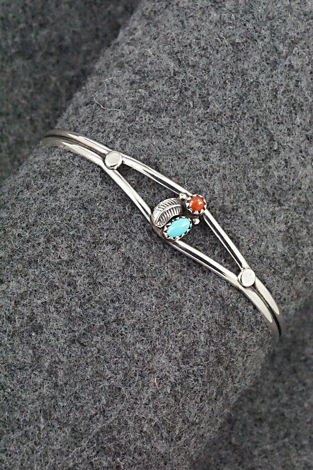 Turquoise, Coral & Sterling Silver Bracelet - Betty Hawthorne