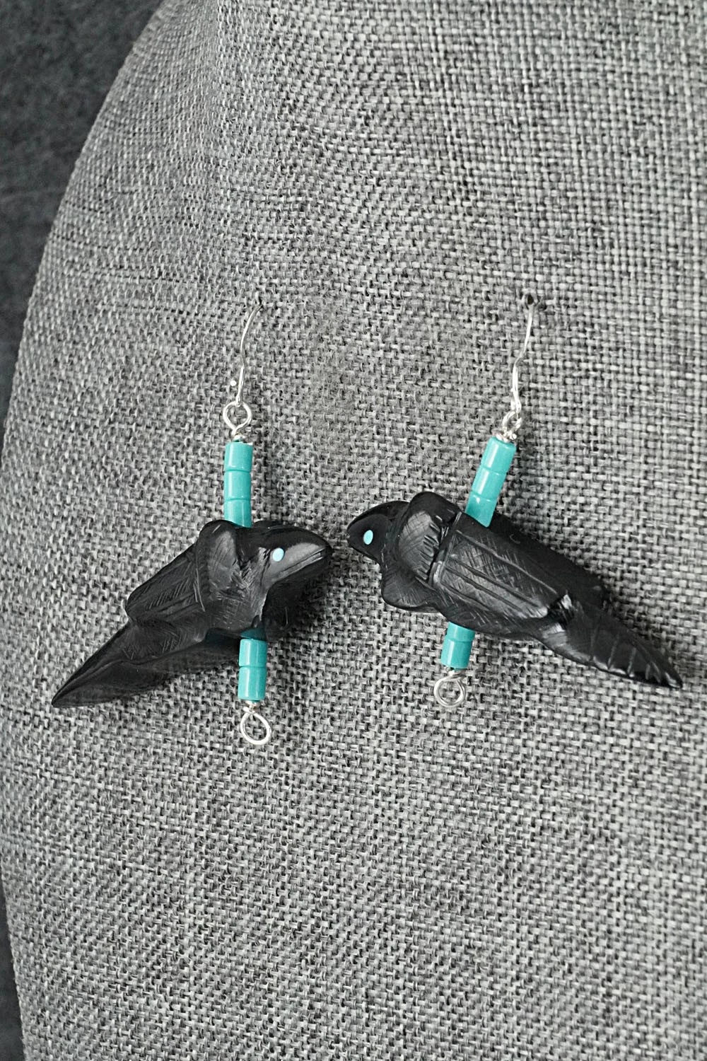 Turquoise, Jet Zuni Fetish & Sterling Silver Necklace Set - Herbert Halate