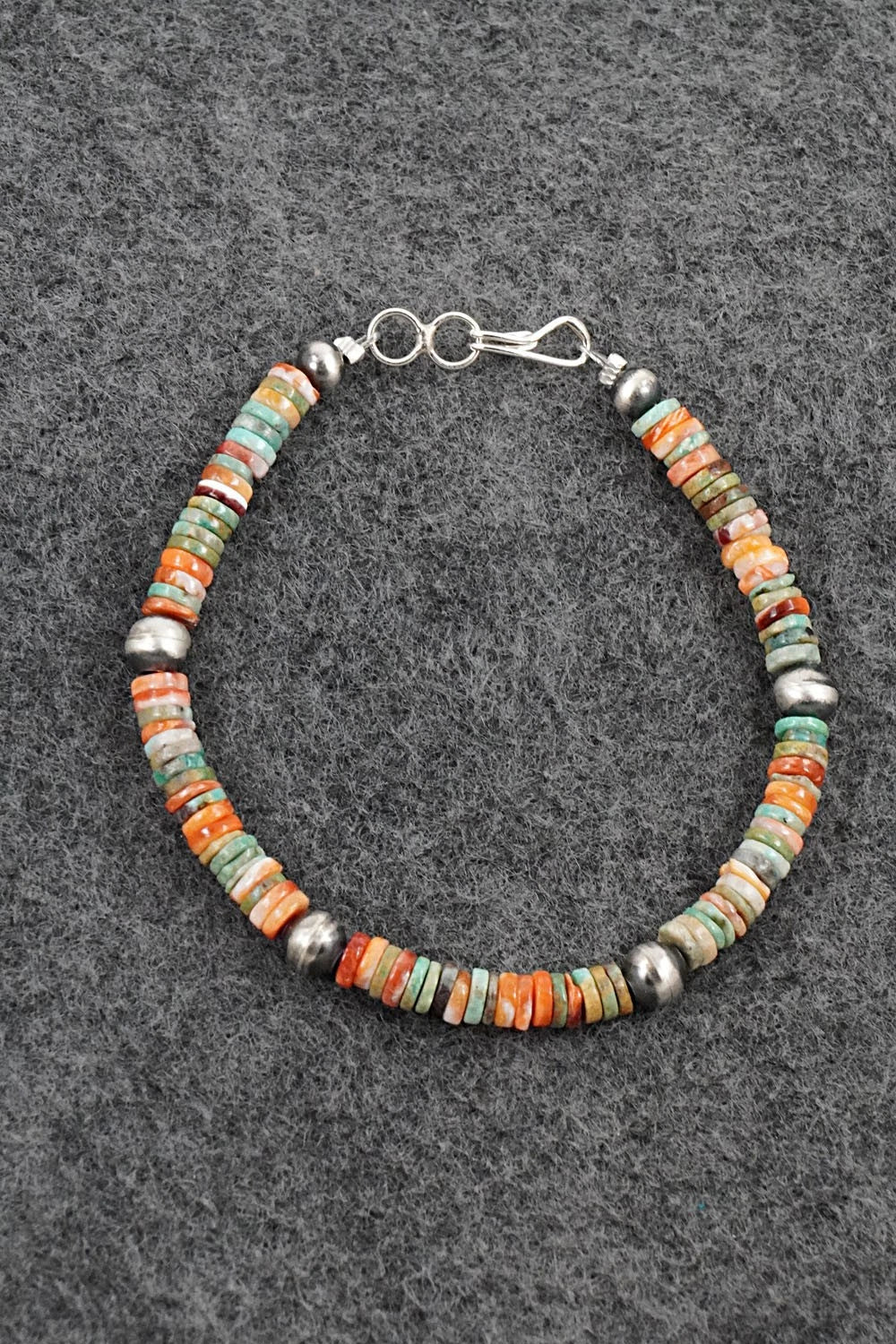 Turquoise, Spiny Oyster & Sterling Silver Bracelet - Doreen Jake