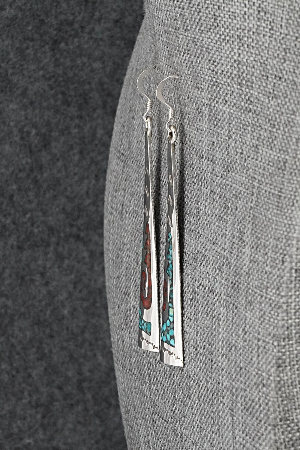 Turquoise, Coral Chip & Sterling Silver Earrings - Joleen Yazzie