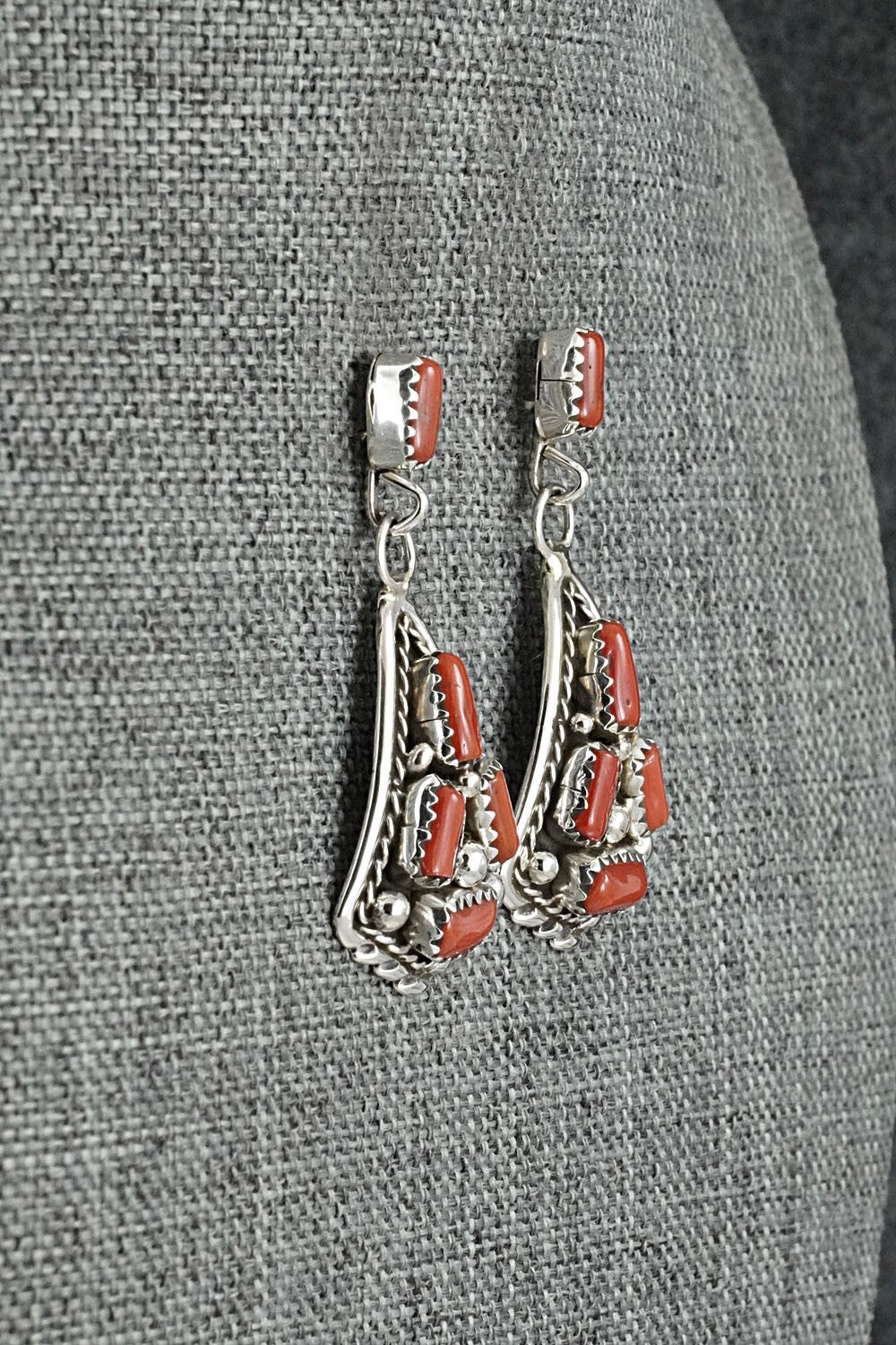 Coral & Sterling Silver Earrings - Melvin Chee