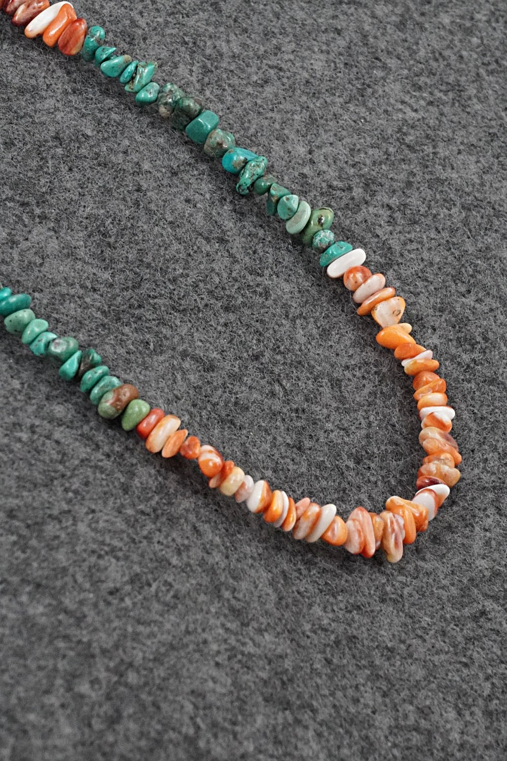 Turquoise, Spiny Oyster & Sterling Silver Necklace 17" - Doreen Jake