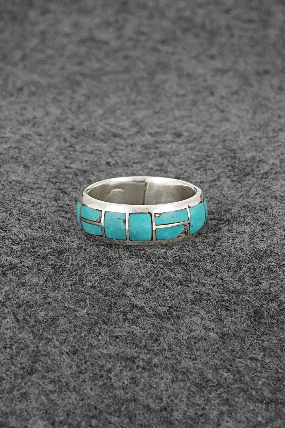 Turquoise & Sterling Silver Inlay Ring - Matilda Chattin - Size 7