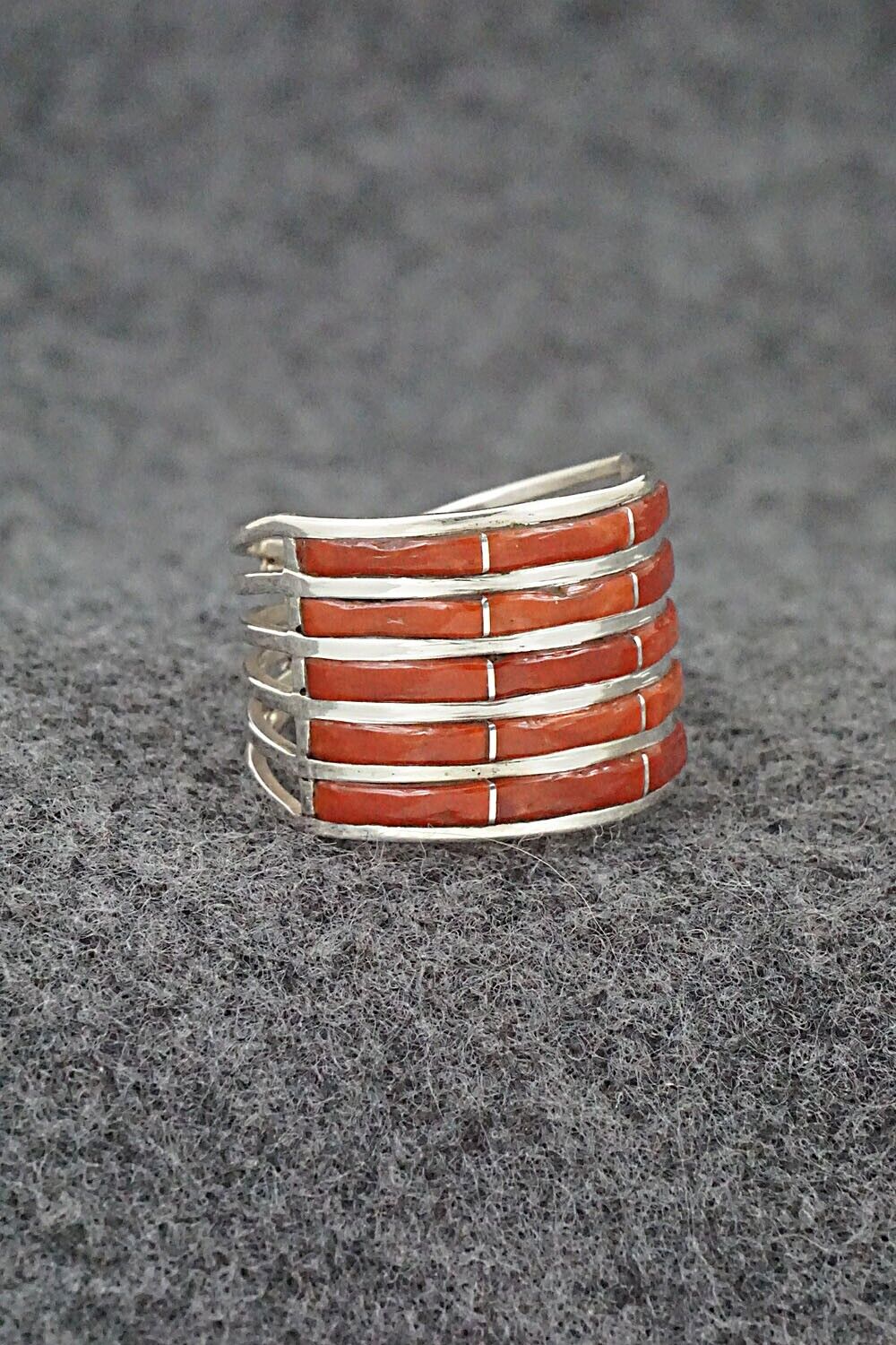 Coral & Sterling Silver Ring - Andrew Enrico - Size 7.5