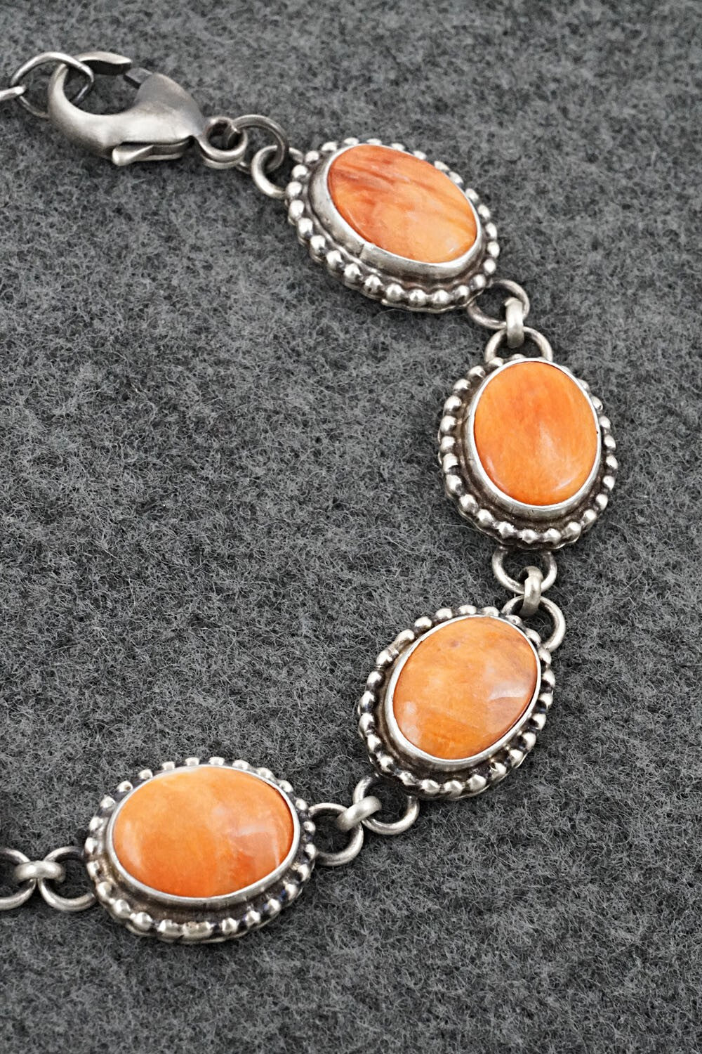 Spiny Oyster & Sterling Silver Link Bracelet - Kathleen Livingston