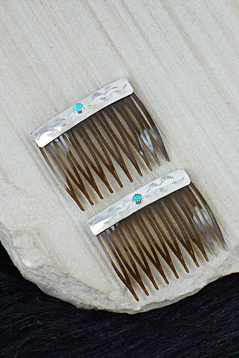 Turquoise & Sterling Silver Hair Combs - Randall Dalgai