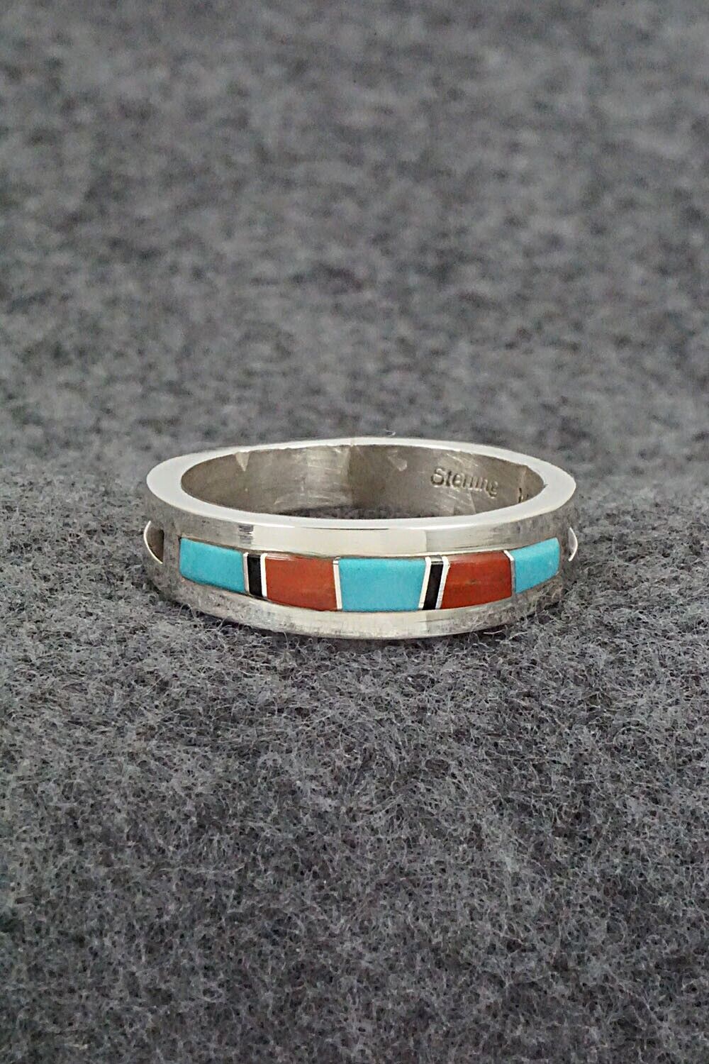 Turquoise, Coral, Onyx & Sterling Silver Ring - Wilbert Muskett Jr. - Size 11.5