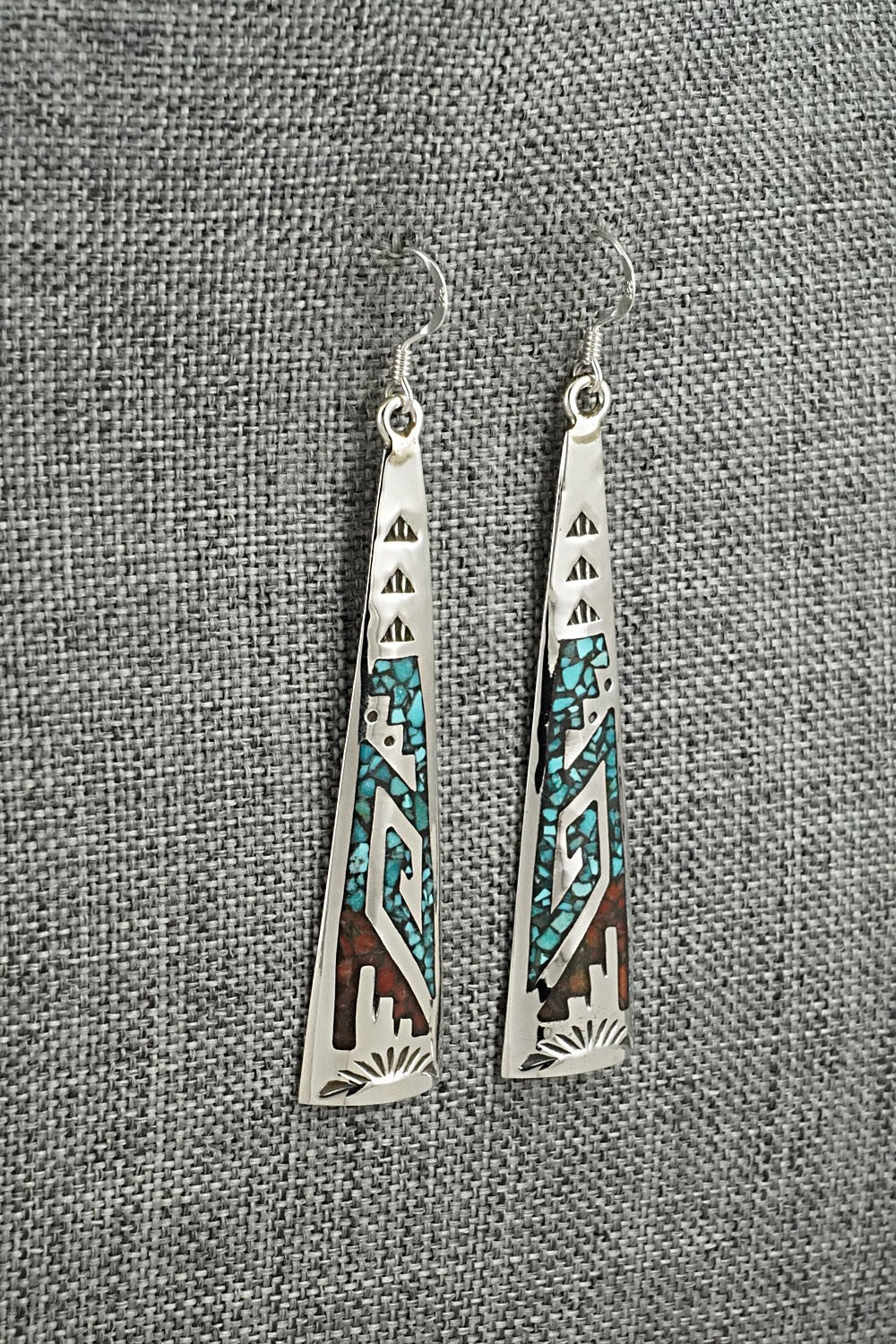Turquoise, Coral Chip & Sterling Silver Earrings - Joleen Yazzie