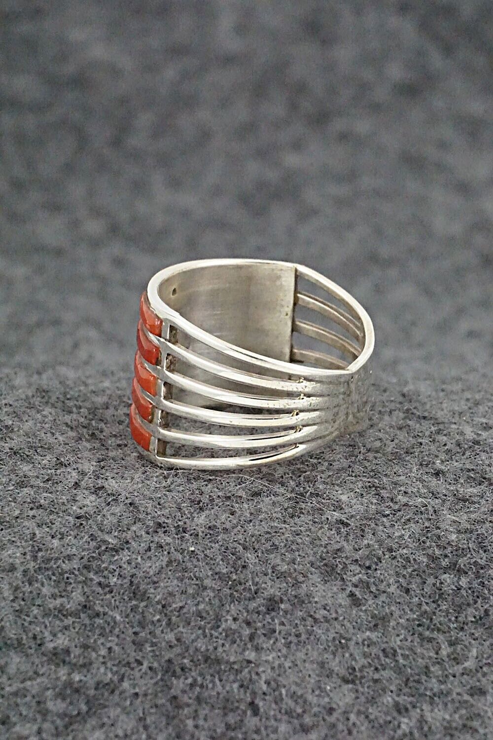 Coral & Sterling Silver Ring - Andrew Enrico - Size 8.75