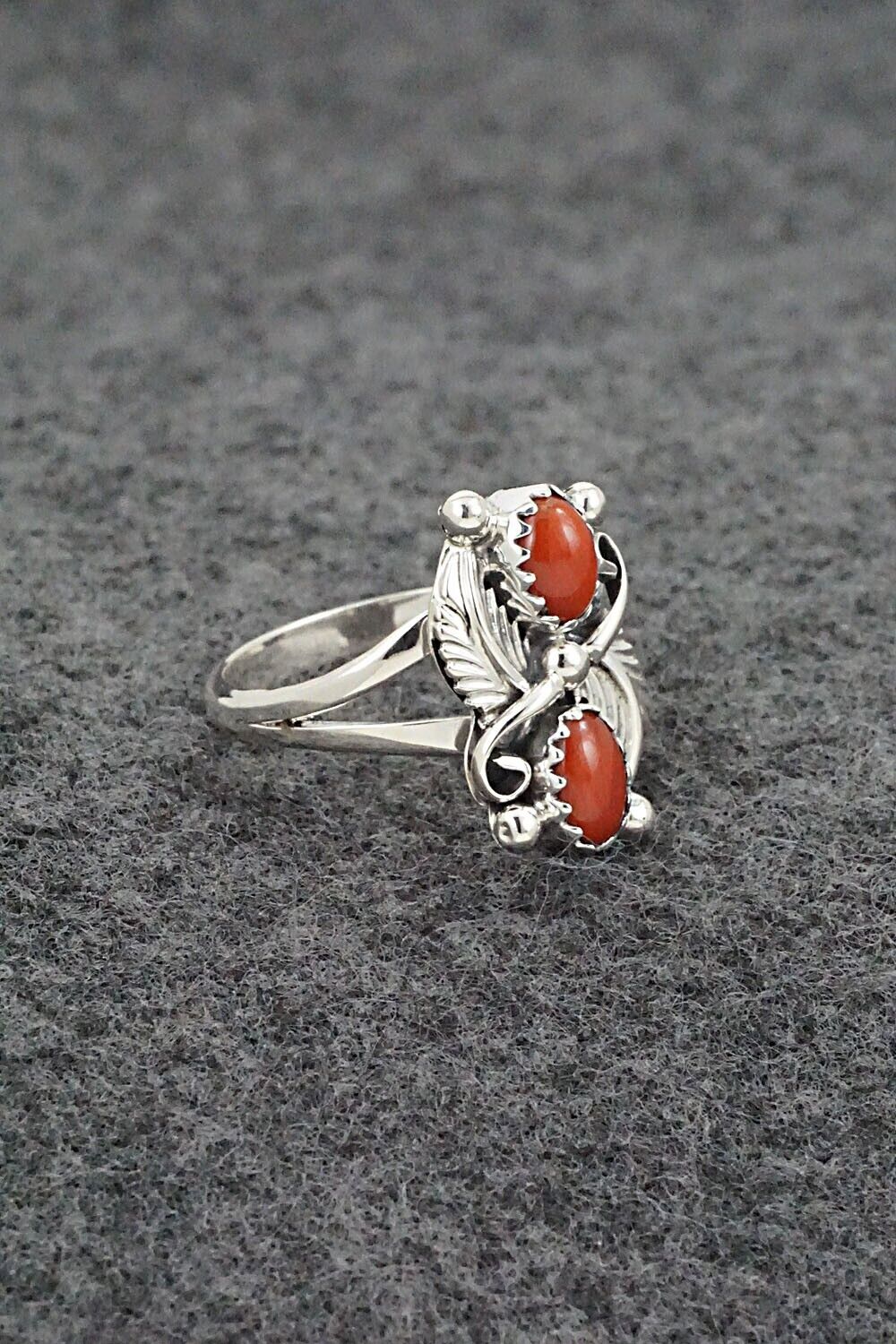 Coral & Sterling Silver Ring - Judy Largo - Size 7