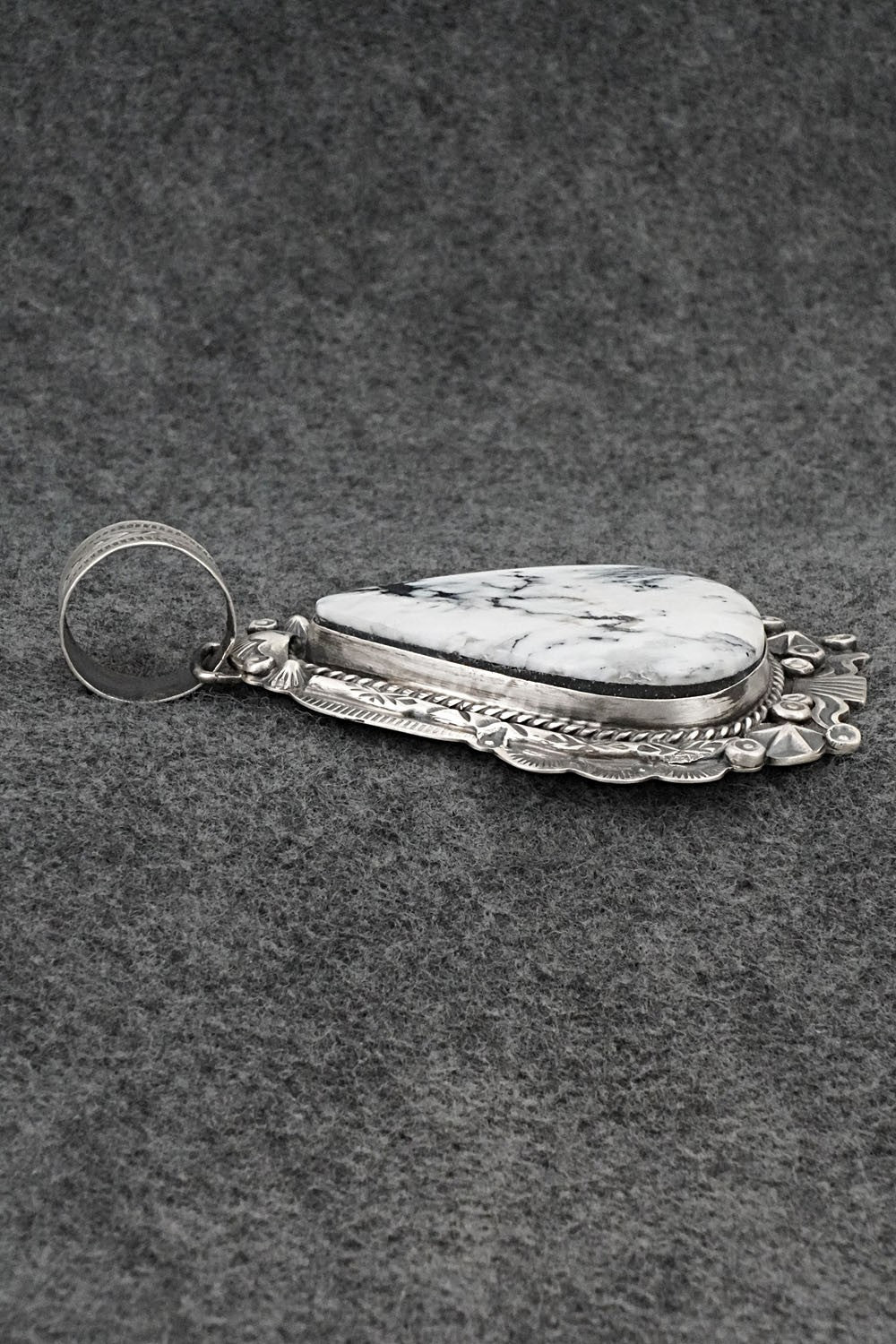 White Buffalo & Sterling Silver Pendant - Vernon Johnson