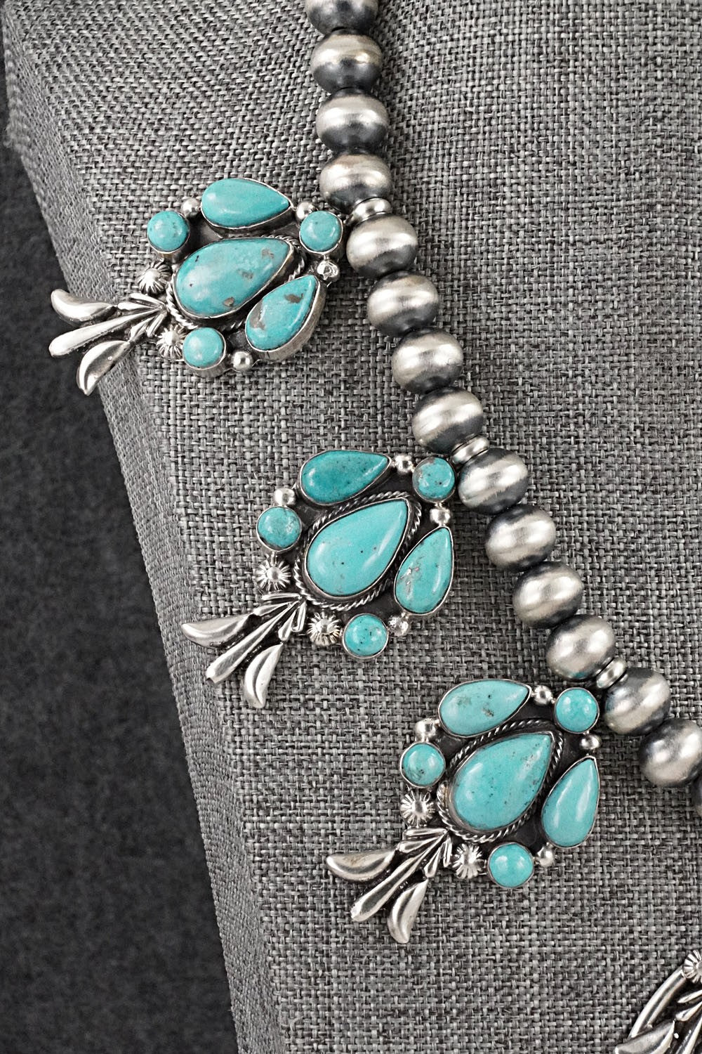 Turquoise & Sterling Silver Squash Blossom Necklace - Bobby Platero
