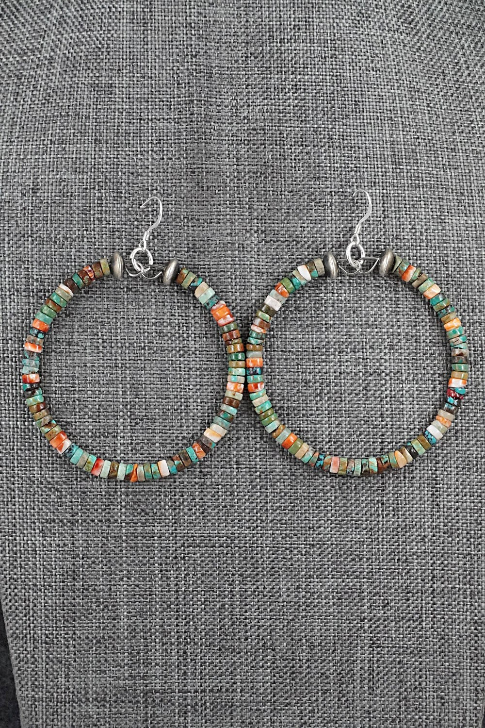 Turquoise, Spiny Oyster & Sterling Silver Earrings - Doreen Jake
