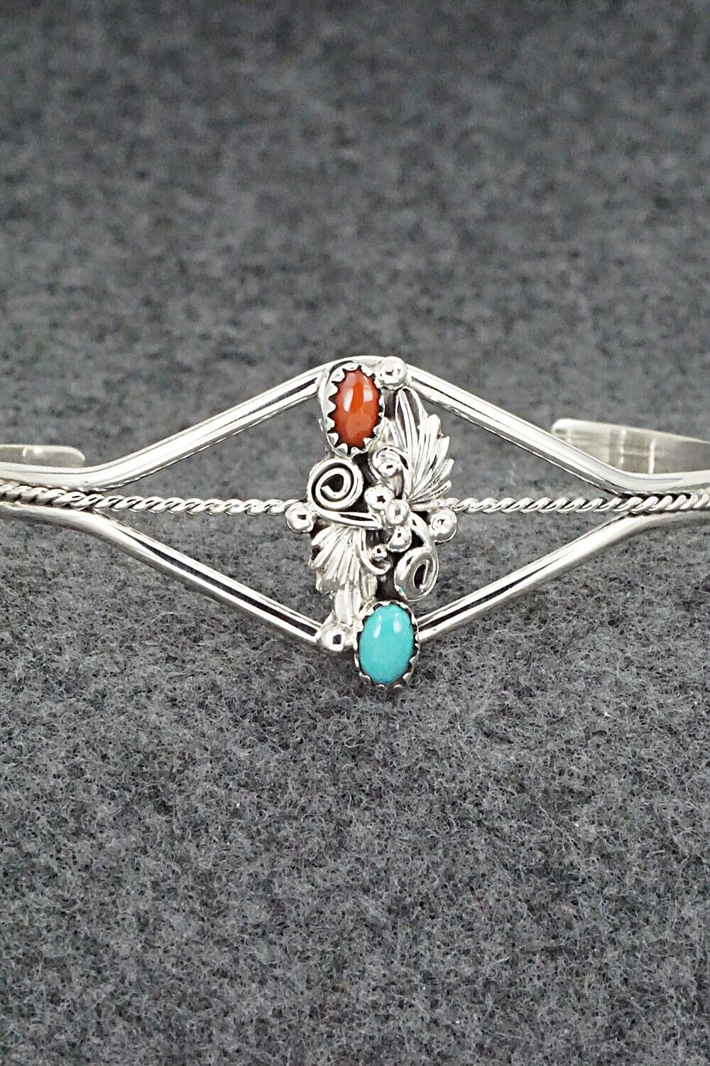 Turquoise, Coral & Sterling Silver Bracelet - William Begay