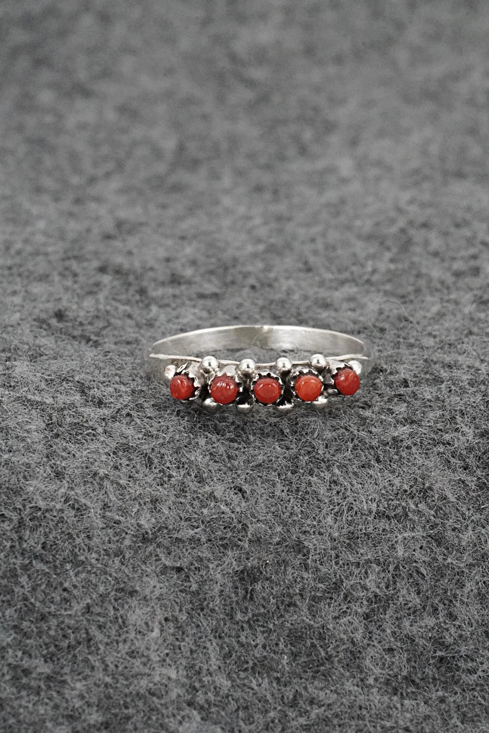Coral & Sterling Silver Ring - April Haloo - Size 8