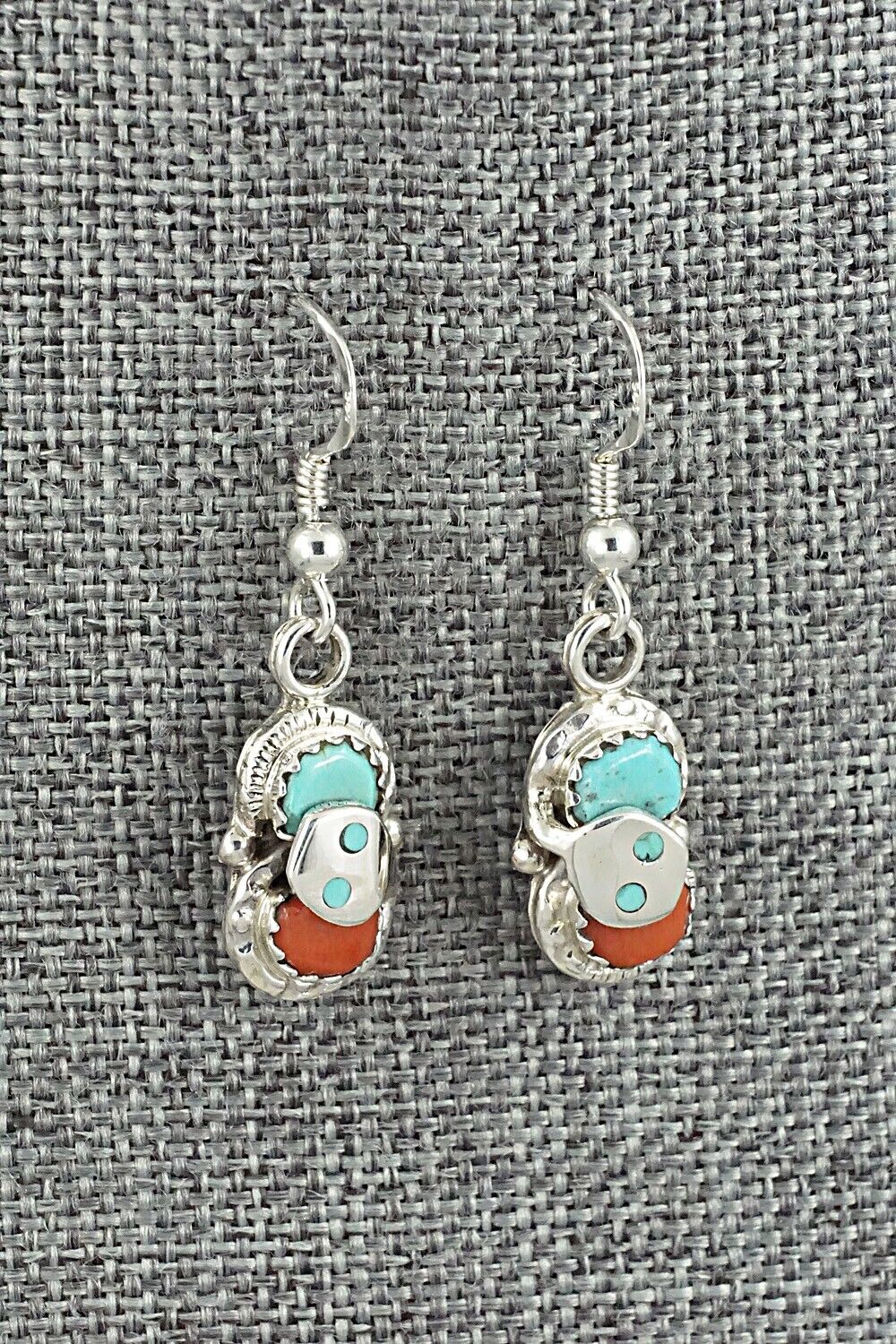 Turquoise, Coral & Sterling Silver Earrings - Joy Calavaza