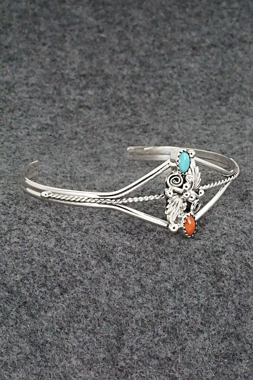 Turquoise, Coral & Sterling Silver Bracelet - William Begay