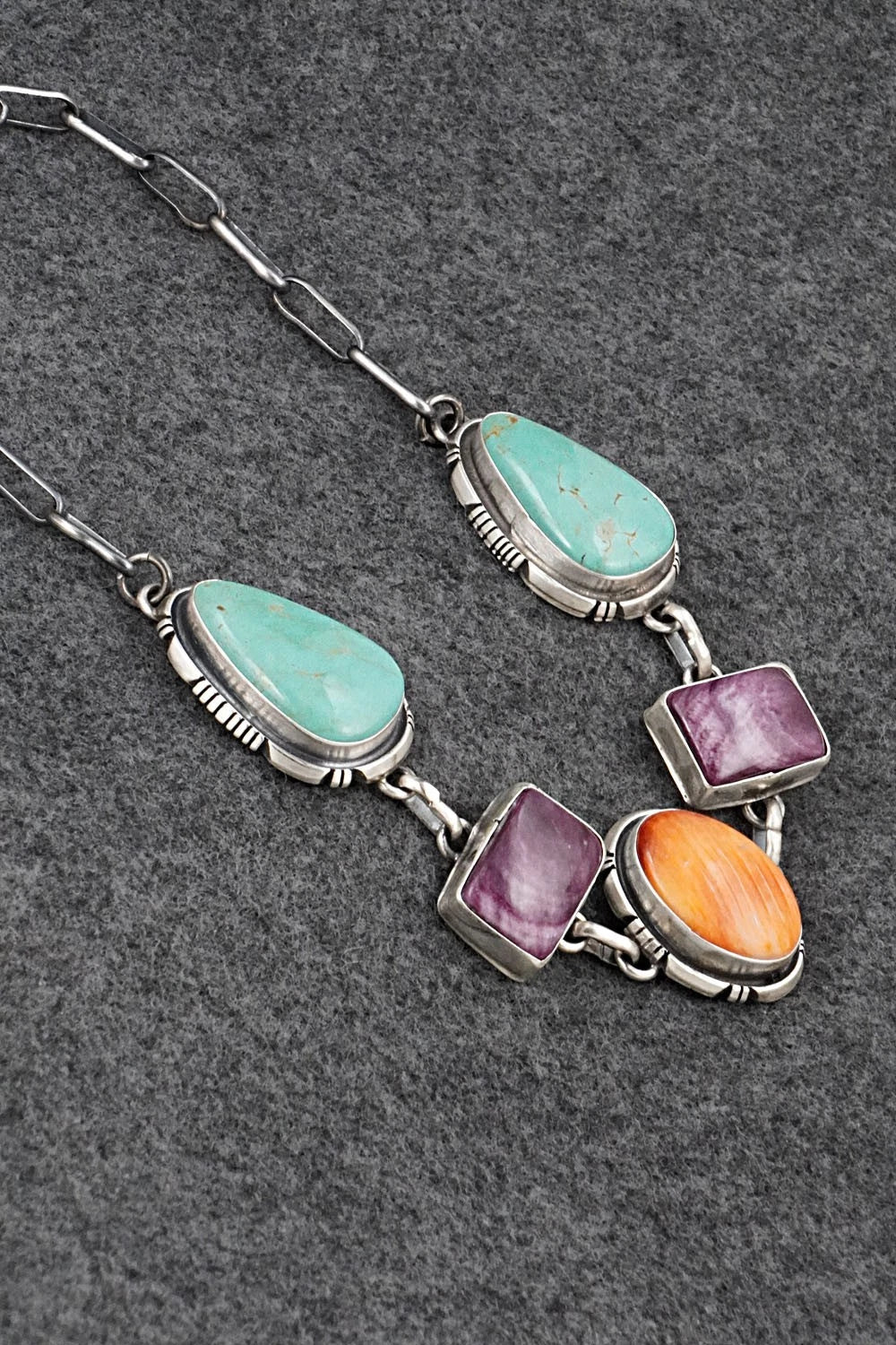 Turquoise, Spiny Oyster & Sterling Silver Necklace - Thomas Francisco