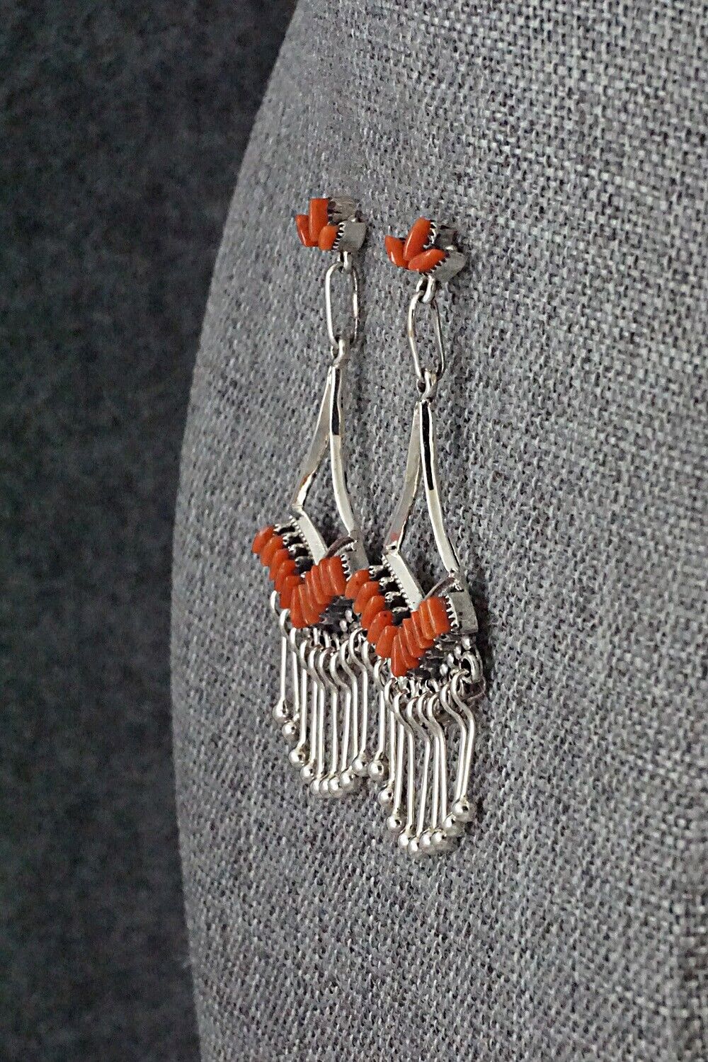 Coral & Sterling Silver Earrings - Mildred Ukestine