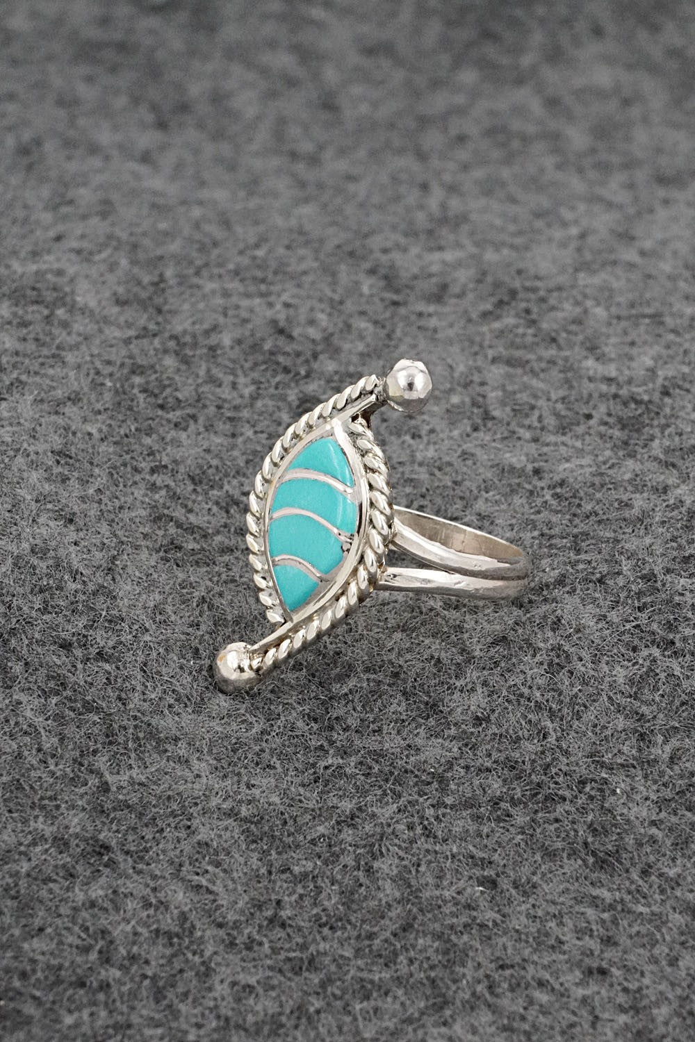 Turquoise & Sterling Silver Inlay Ring - Carlen Seoutewa - Size 6.5