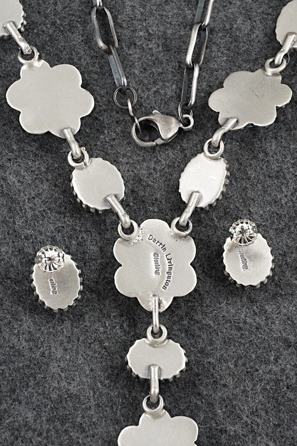 Turquoise & Sterling Silver Necklace and Earrings Set - Darrin Livingston