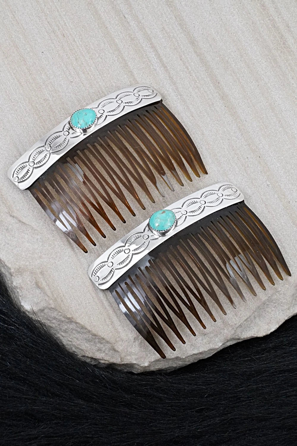 Turquoise & Sterling Silver Hair Combs - Jolene Begay