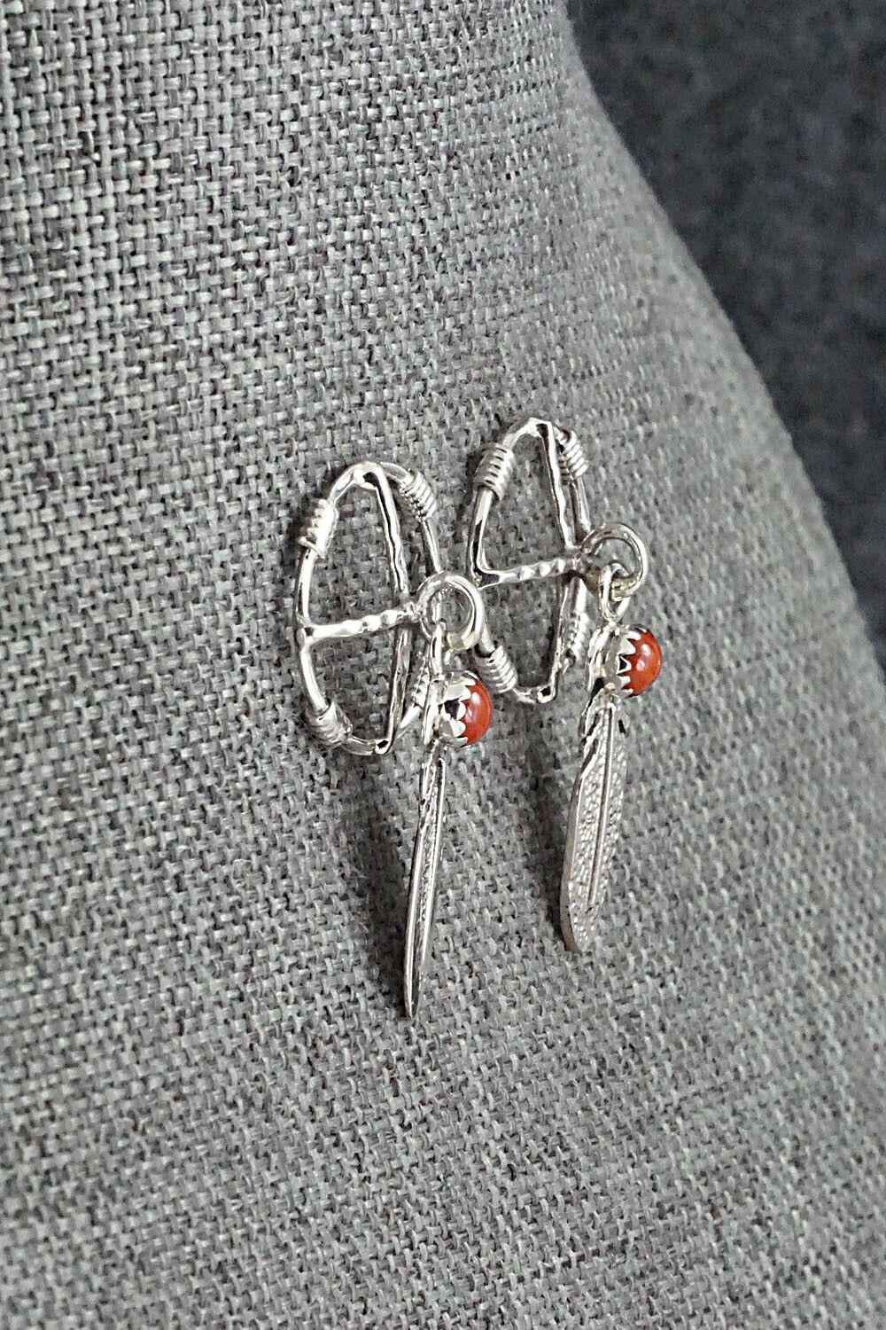 Coral & Sterling Silver Earrings - Elaine Shirley
