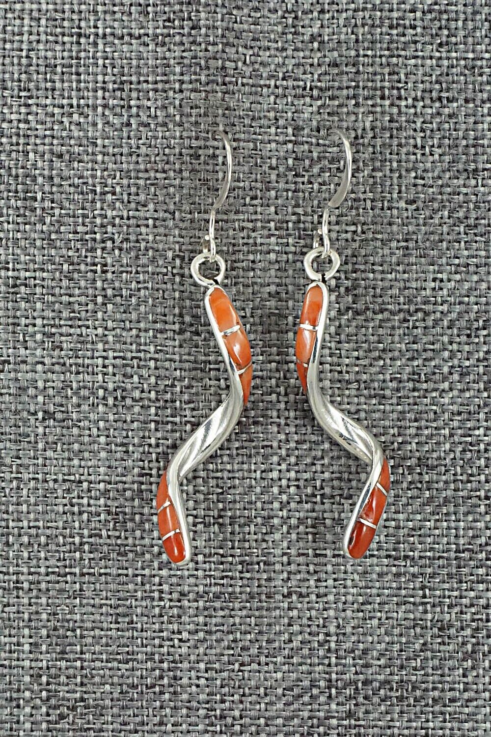 Coral & Sterling Silver Inlay Earrings - Ira Johnson
