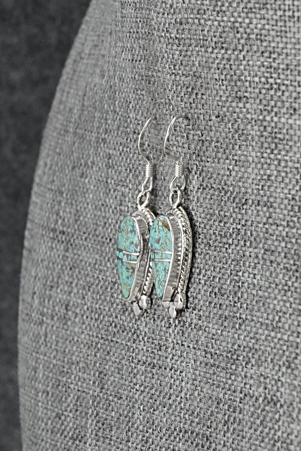 Turquoise & Sterling Silver Inlay Earrings - James Manygoats