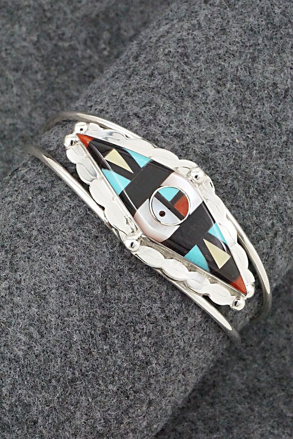 Multi Stone & Sterling Silver Inlay Bracelet - Ernie Ohmsatte