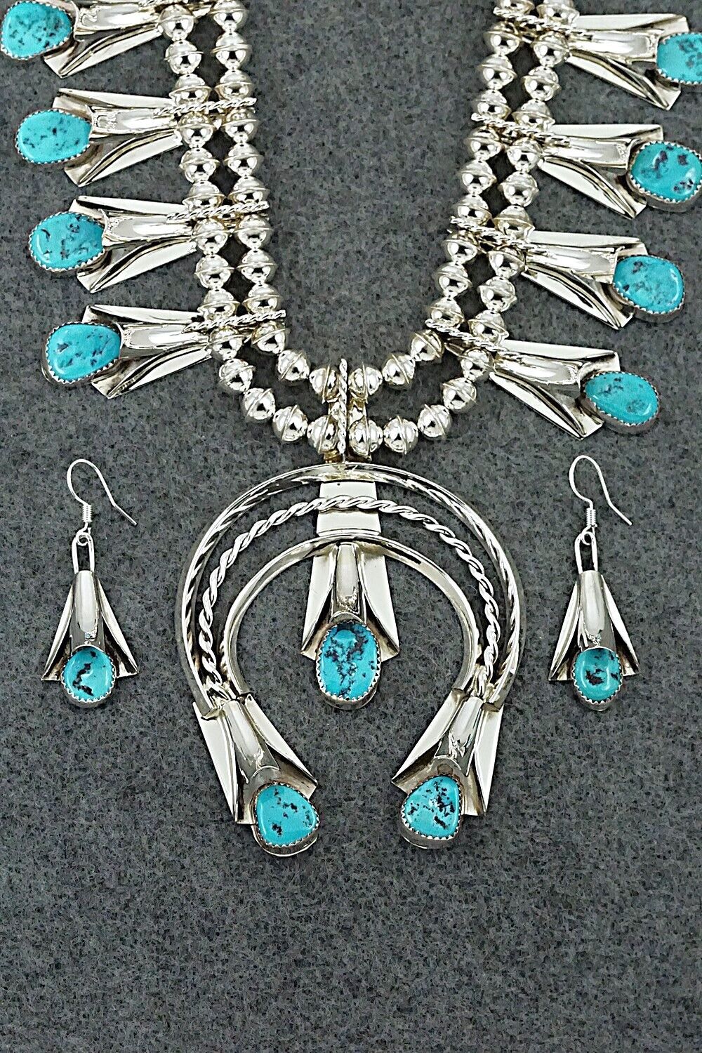 Turquoise & Sterling Silver Squash Blossom Set - Louise Yazzie