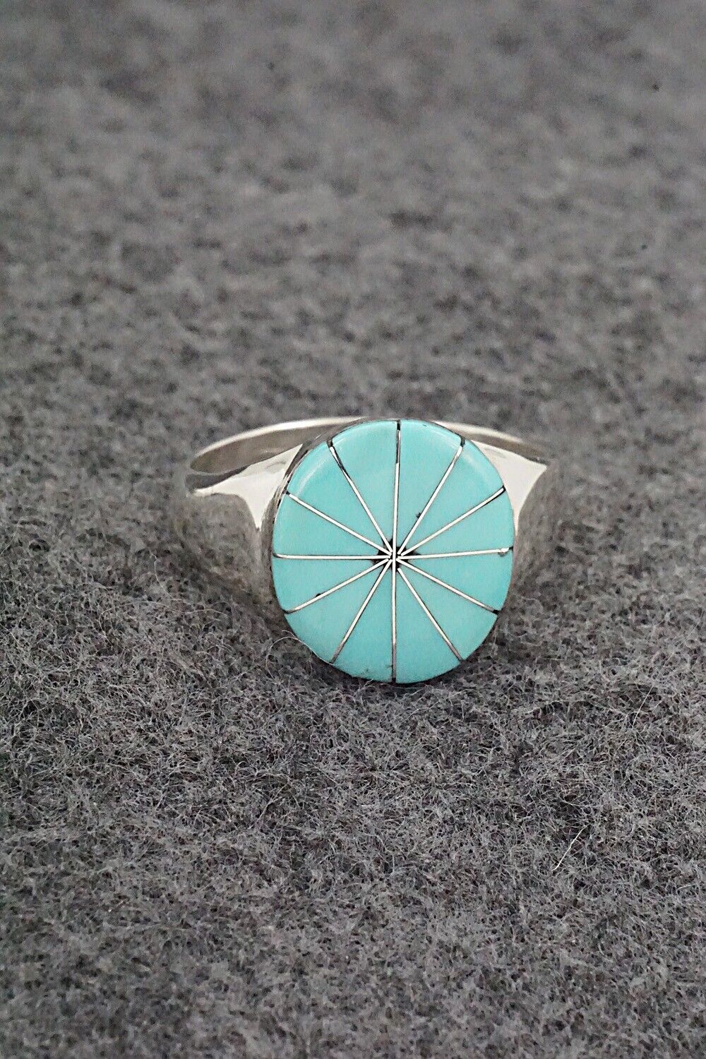 Turquoise & Sterling Silver Inlay Ring - Johnson Laweka - Size 11