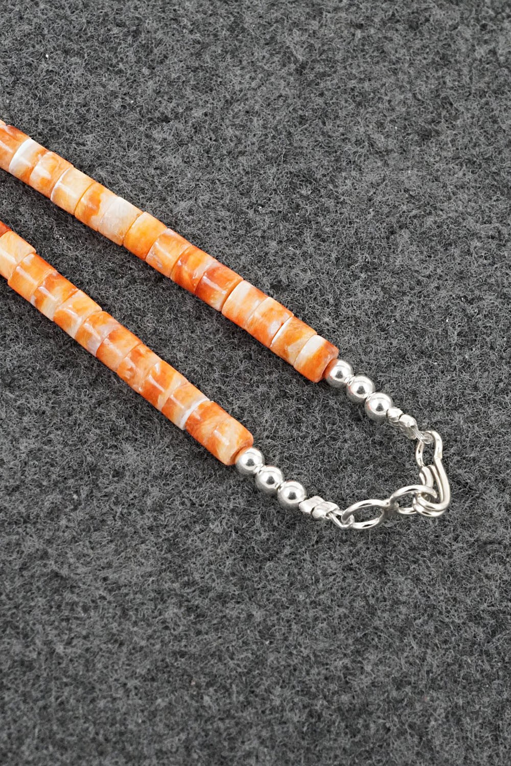 Spiny Oyster & Sterling Silver Necklace 18" - Doreen Jake