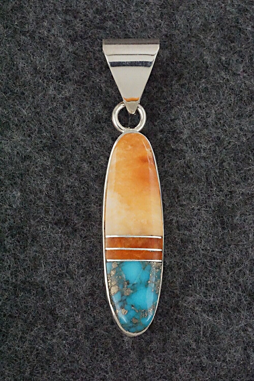 Spiny Oyster, Turquoise, Coral & Sterling Silver Pendant - Harold Smith