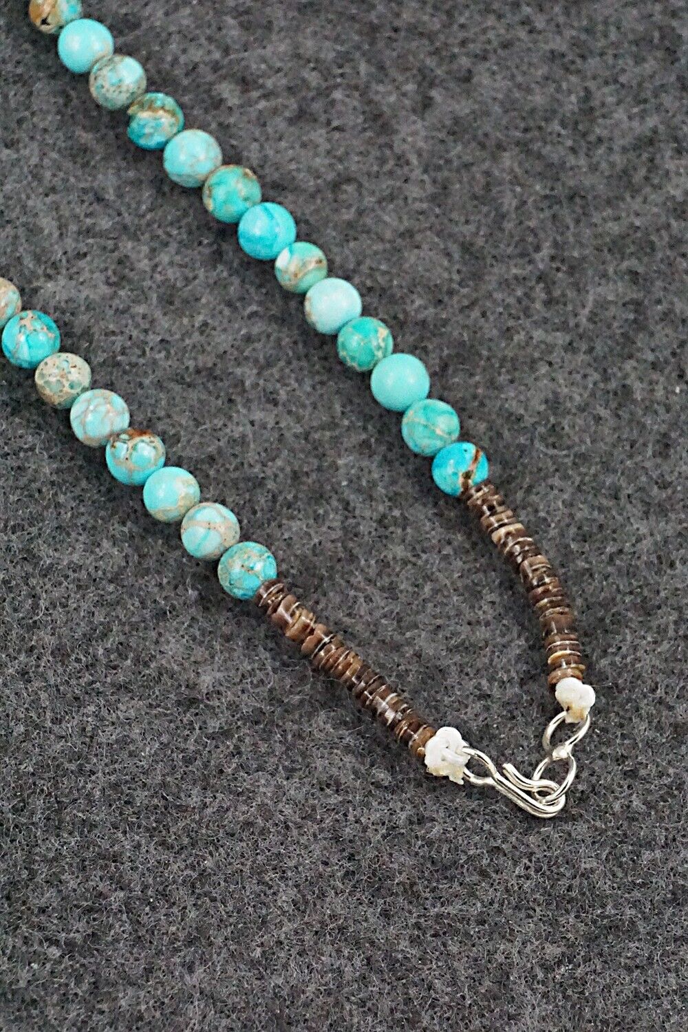 Turquoise, Shell & Sterling Silver Necklace 18" - Ramona Calavaza