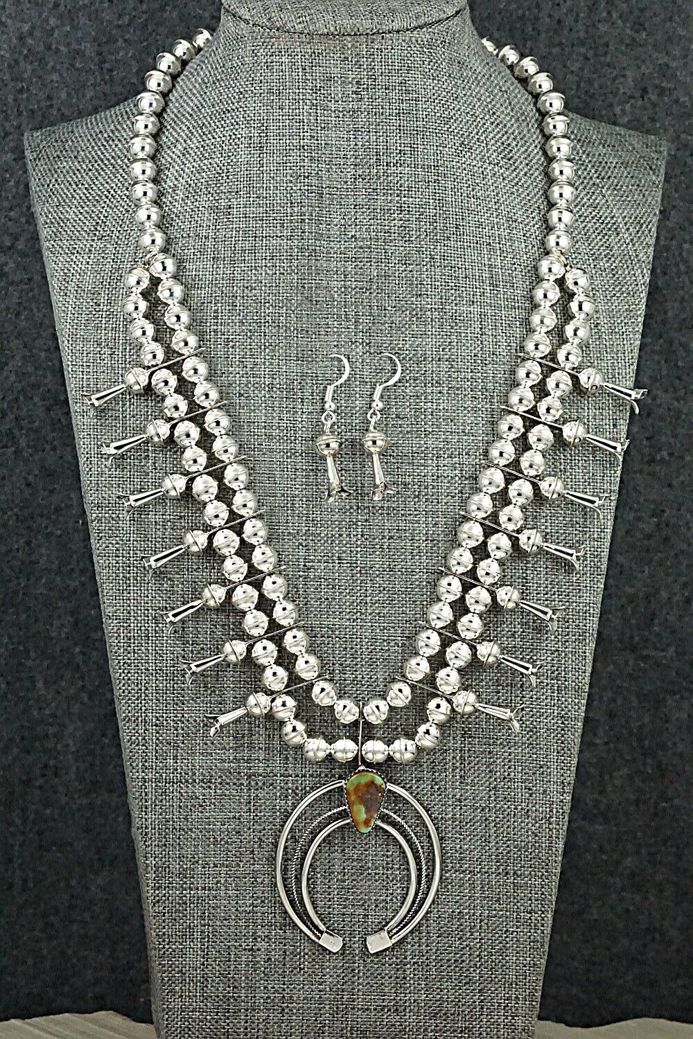 Turquoise & Sterling Silver Squash Blossom Set - Phil Garcia