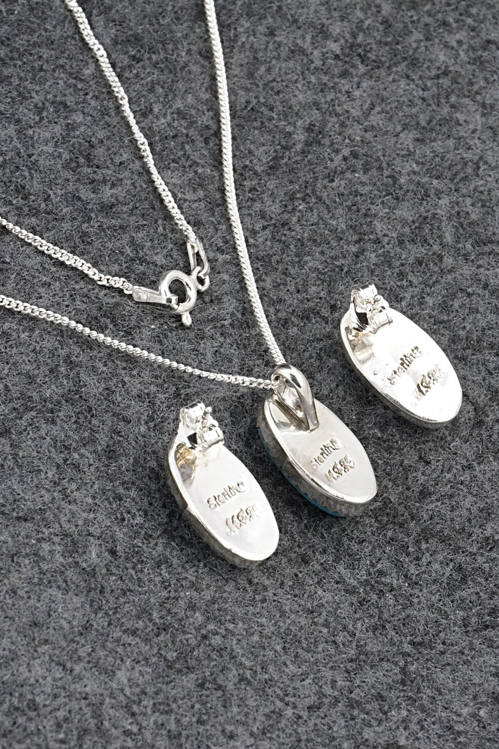 Turquoise & Sterling Silver Necklace and Earrings Set - Murray Hannaweeka