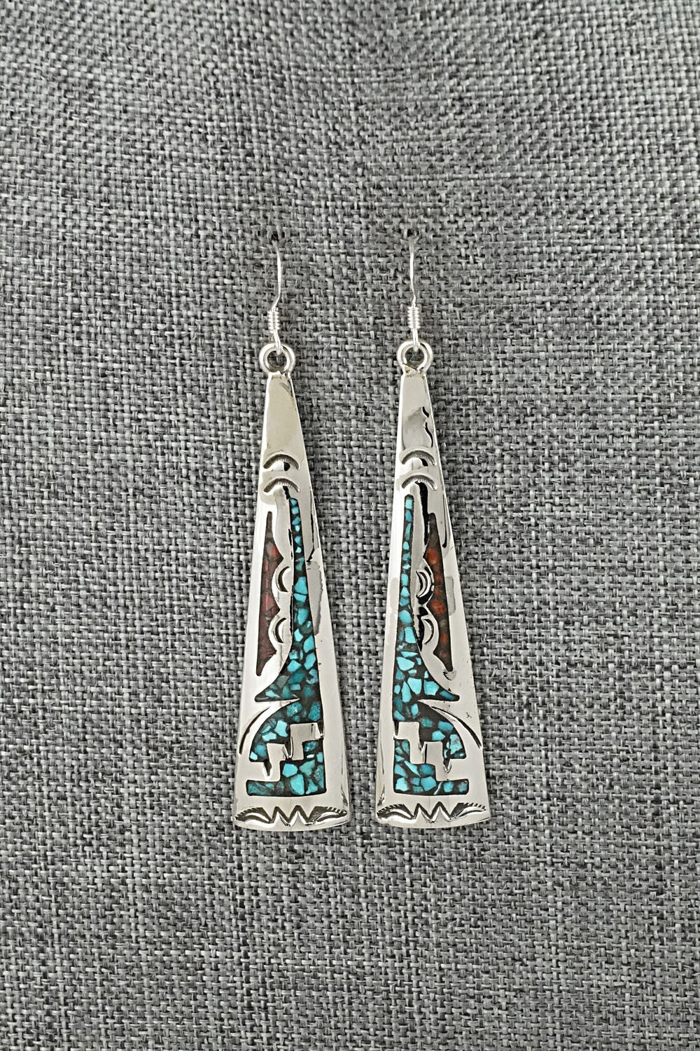 Turquoise, Coral Chip & Sterling Silver Earrings - Joleen Yazzie