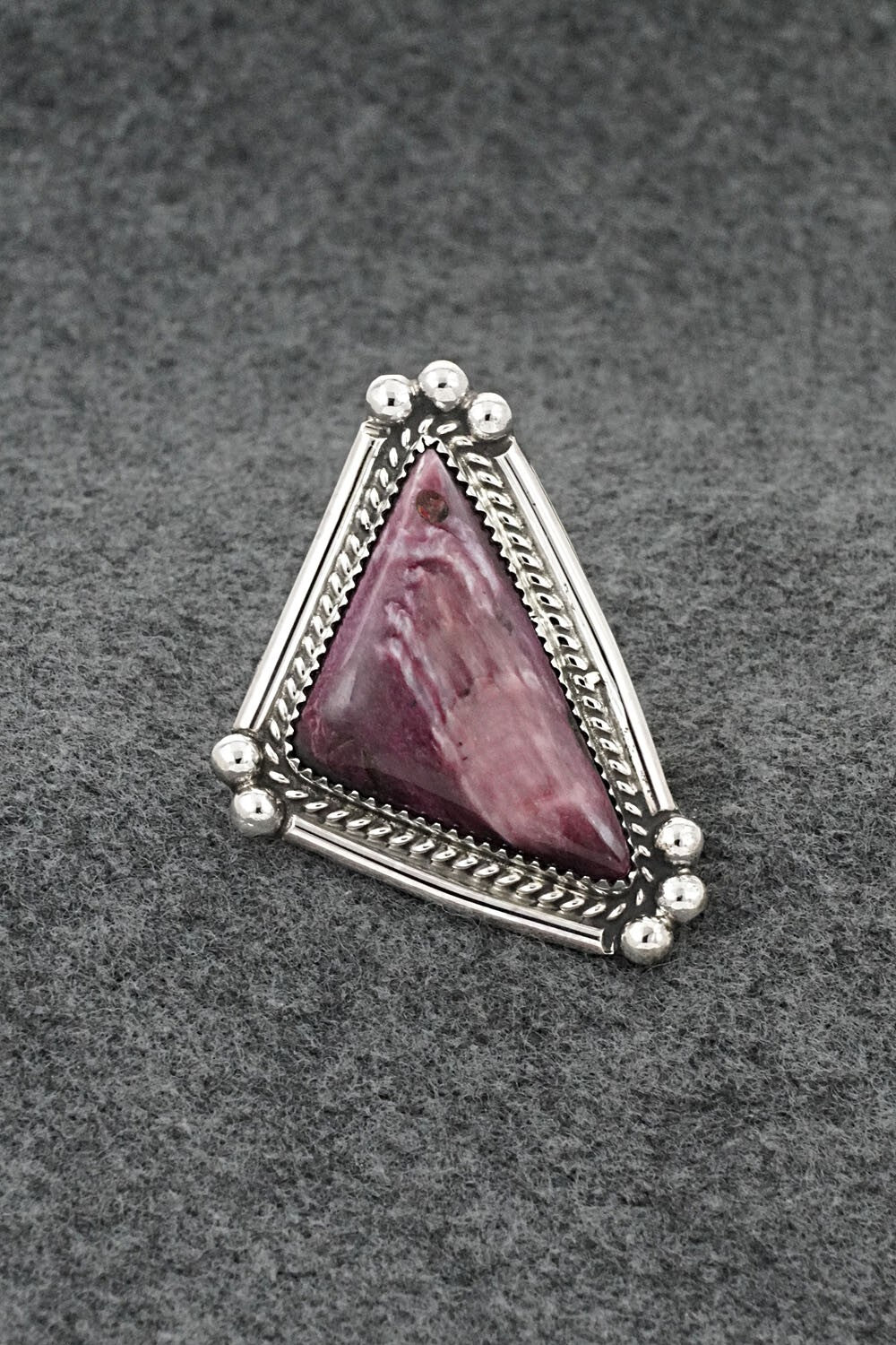 Spiny Oyster & Sterling Silver Ring - Leslie Nez - Size 7 Adj.