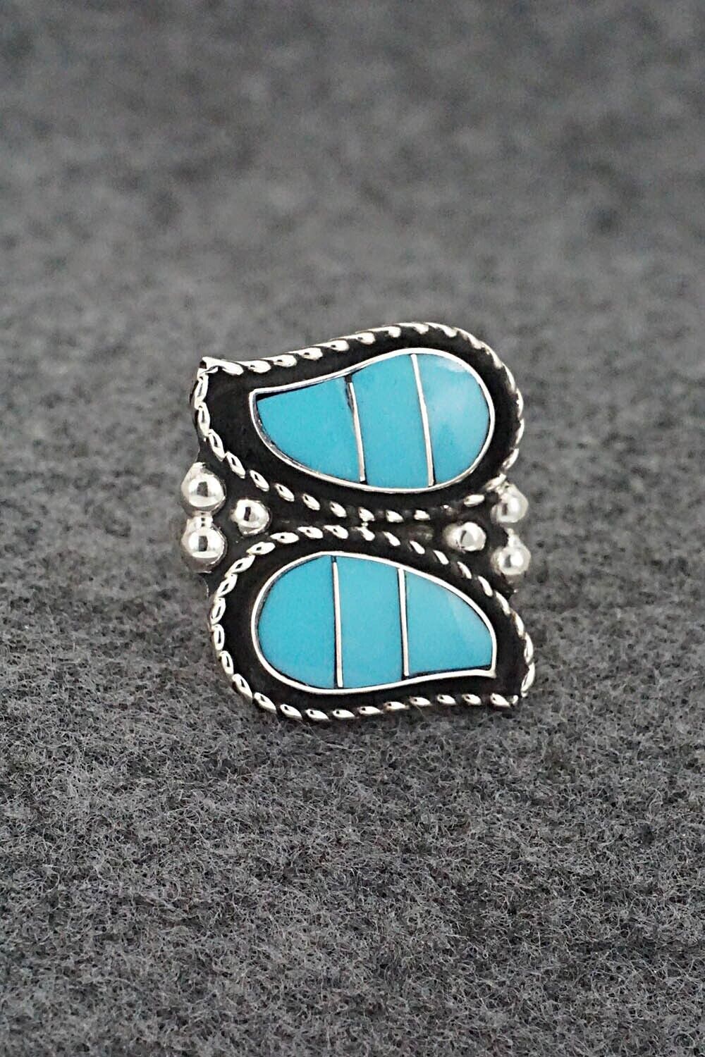 Turquoise & Sterling Silver Inlay Ring - Susie Lowsayatee - Size 7