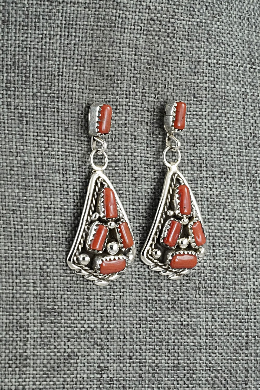 Coral & Sterling Silver Earrings - Melvin Chee