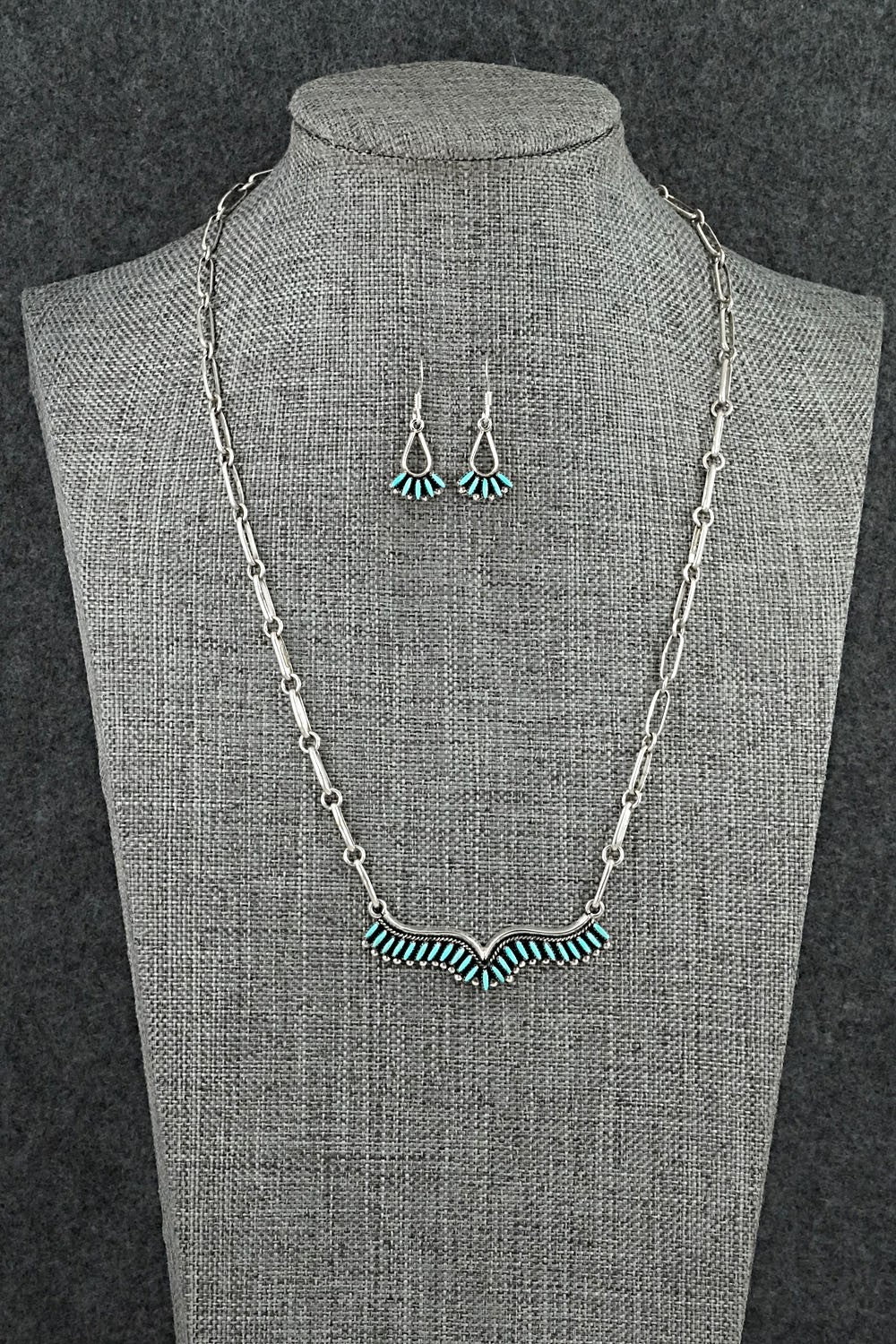 Turquoise & Sterling Silver Necklace and Earrings Set - Mildred Ukestine