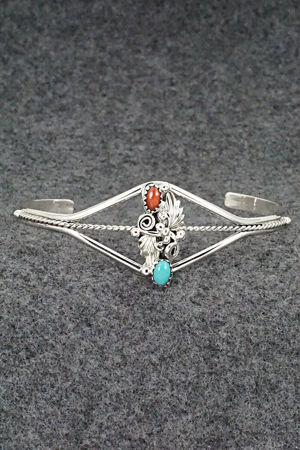 Turquoise, Coral & Sterling Silver Bracelet - William Begay
