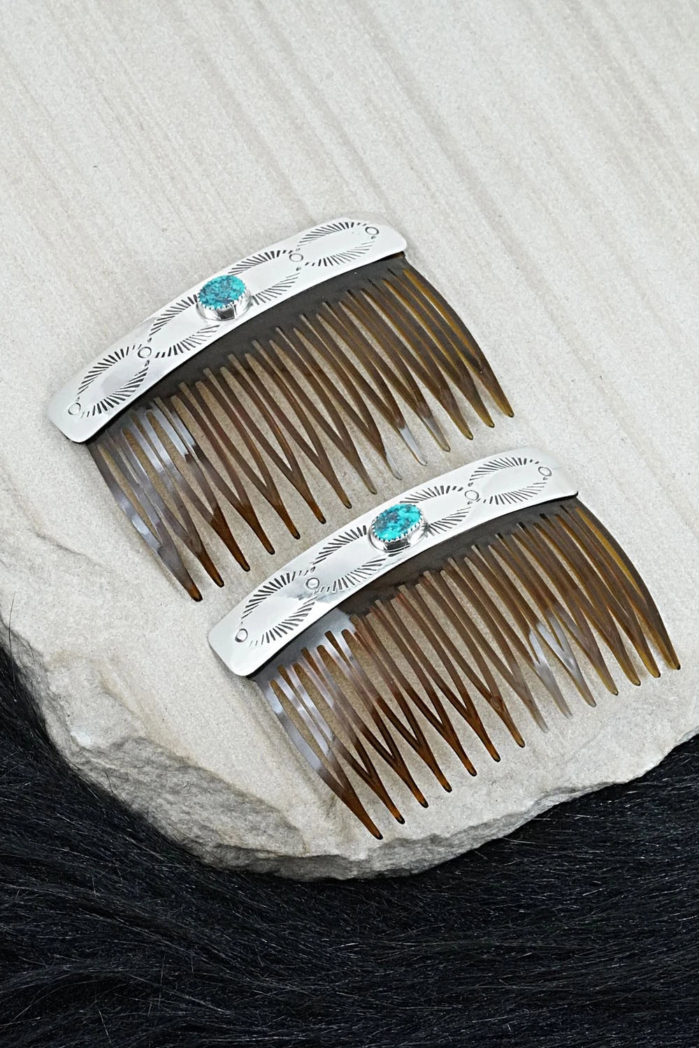 Turquoise & Sterling Silver Hair Combs - Jolene Begay
