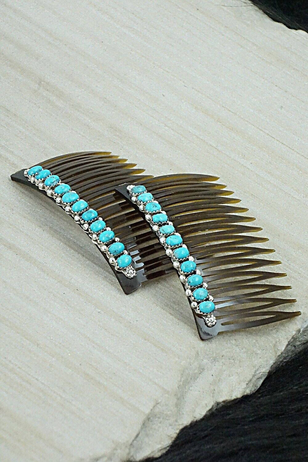 Turquoise & Sterling Silver Hair Combs - Martin Muskett