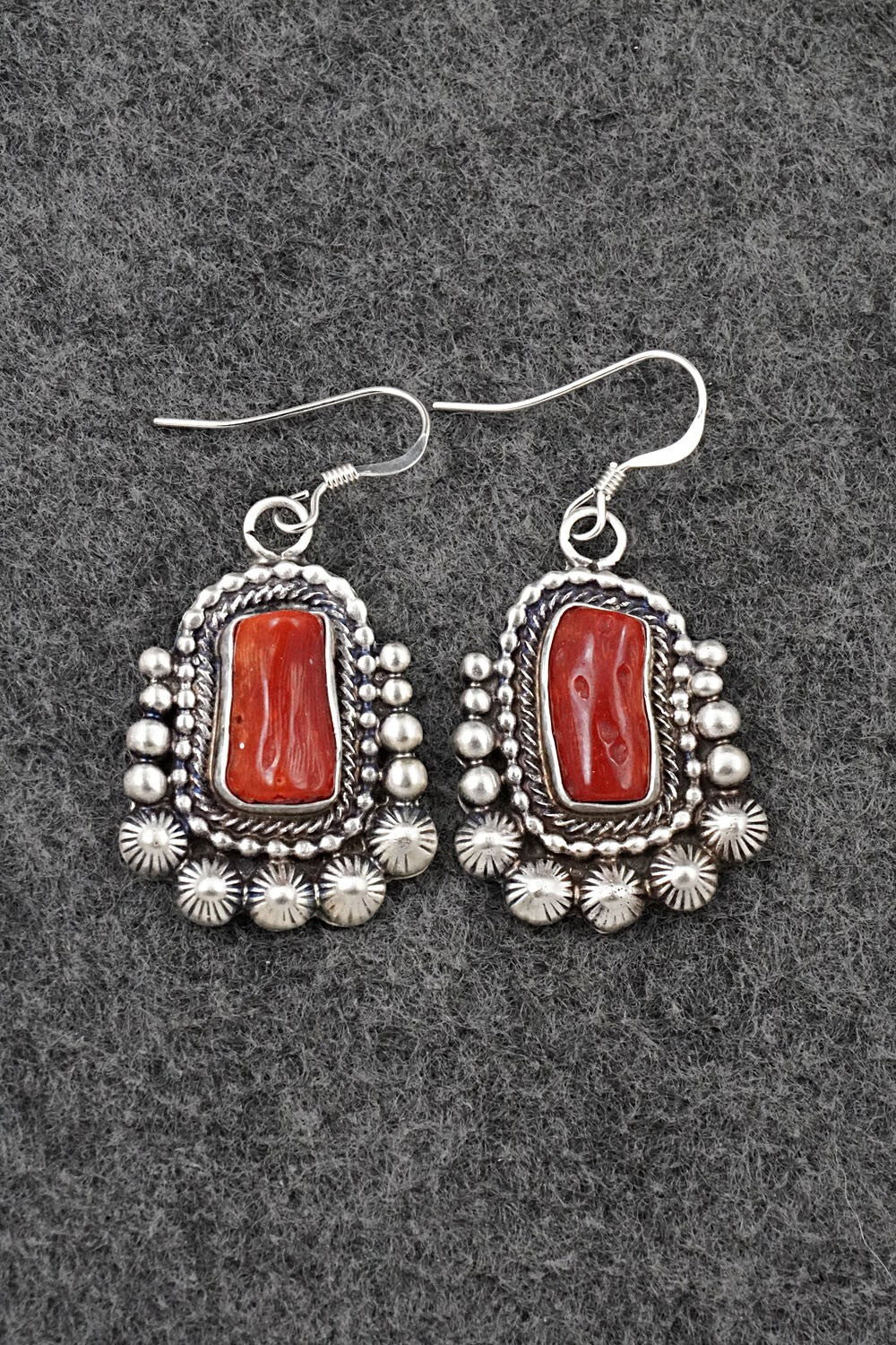 Turquoise, Coral & Sterling Silver Necklace and Earrings Set - Tom Lewis