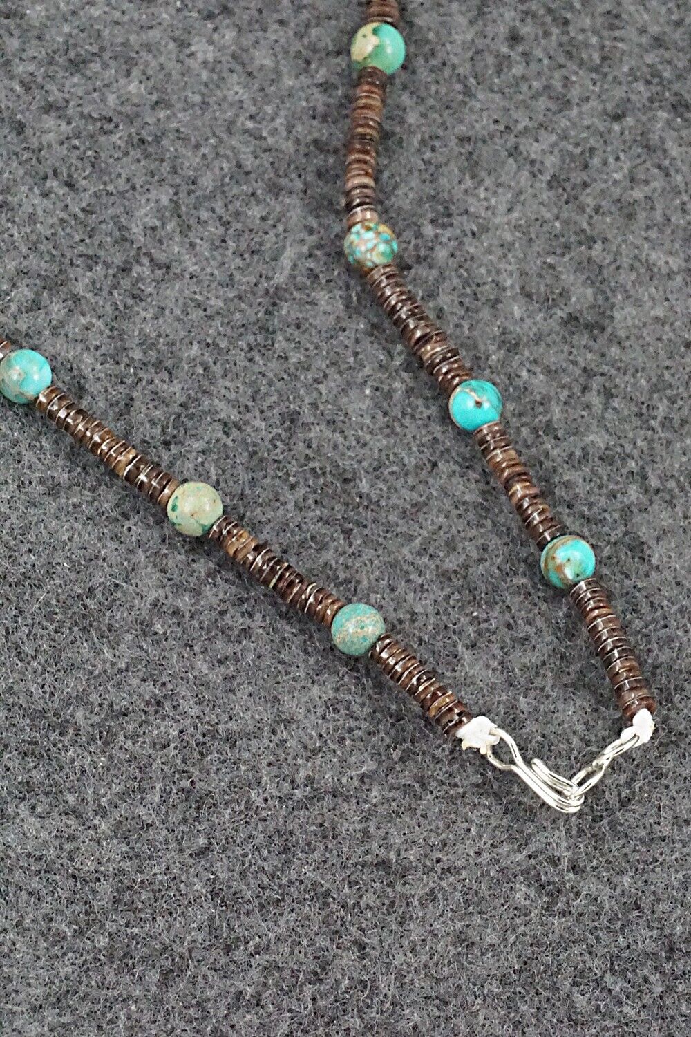 Turquoise, Shell & Sterling Silver Necklace 24" - Ramona Bird